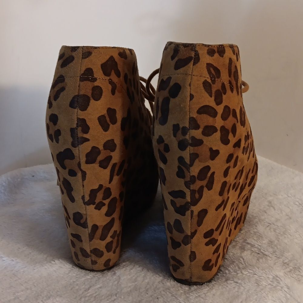 Soda Leopard Print Wedge Ankle Boots - image 3